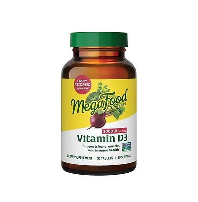 MegaFood Vitamin D3 2000 Iu, Bone, Muscle and Immune Support, Vitamin D Tablets, 90 Ct