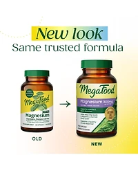 MegaFood Magnesium 300mg, Magnesium Glycinate, Citrate, Malate, Heart, Nerve Health, 60 Capsules