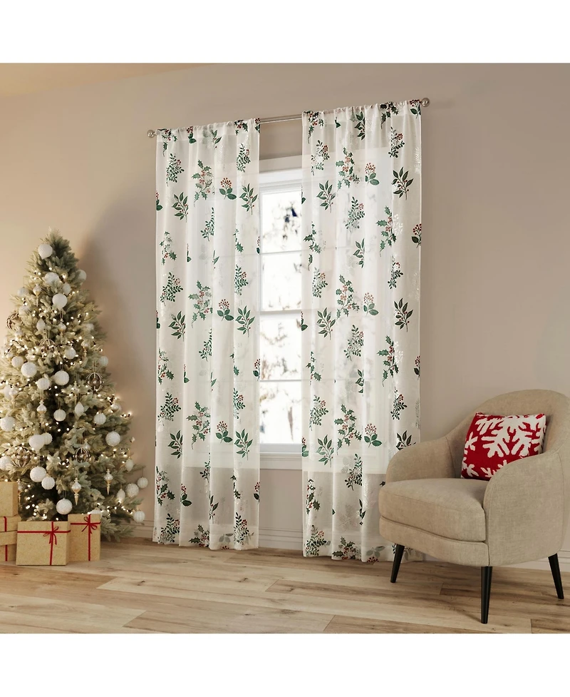 No. 918 Berry Creek Christmas Metallic Sheer Rod Pocket Curtain Panel Pair