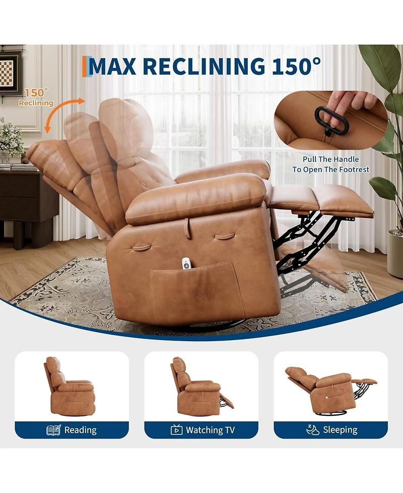 gaomon Swivel Rocker Manual Recliner Sofa Chair, Heat and Massage for Living Room
