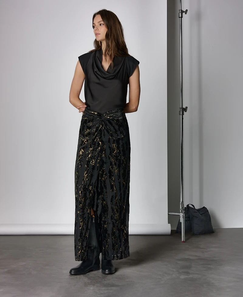 Donna Karan New York Women's Front-Knot Burnout Draped Maxi Skirt