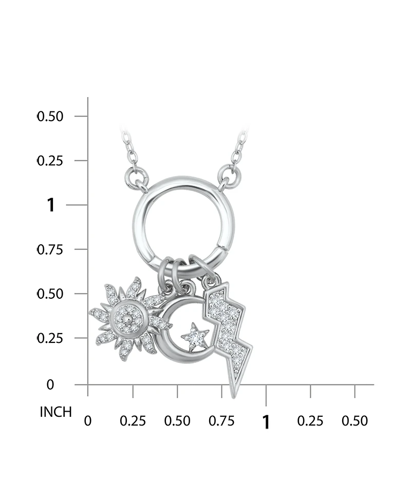 Macy's Fine Silver-Plated Over Brass Circle Charm Holder with Sun, Moon, Star and Lightning Bolt Charms Necklace