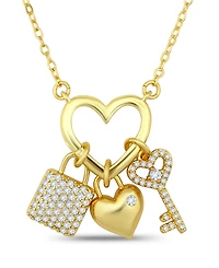 Macy's 14k Gold-Plated Over Brass Heart Shape Charm Holder with Heart, Key and Lock Charms Necklace