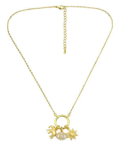 Macy's 14k Gold-Plated Over Brass Circle Charm Holder with Elephant, Evil Eye and Sun Charms Necklace
