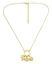 Macy's 14k Gold-Plated Over Brass Circle Charm Holder with Elephant, Evil Eye and Sun Charms Necklace