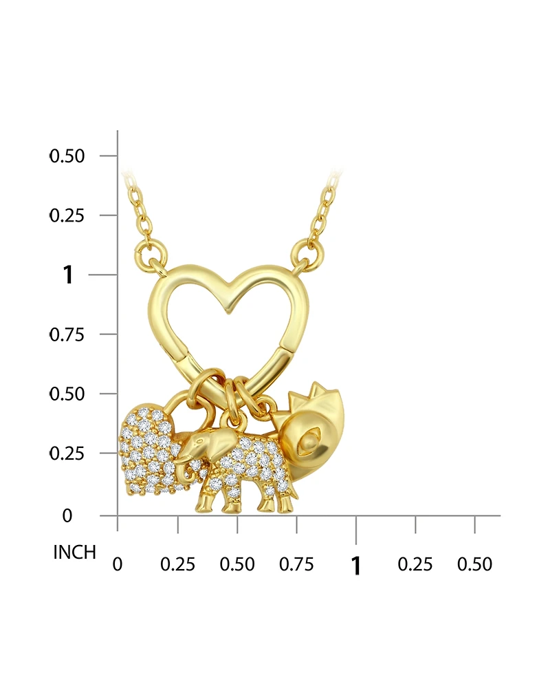 Macy's 14k Gold-Plate Over Brass Heart Shaped Charm Holder with Elephant, Heart and Evil Eye Charms Necklace