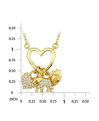 Macy's 14k Gold-Plate Over Brass Heart Shaped Charm Holder with Elephant, Heart and Evil Eye Charms Necklace
