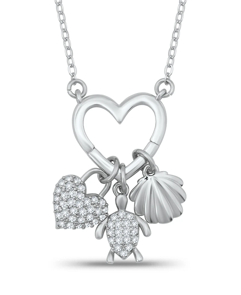 Macy's Fine Silver-Plated Over Brass Heart Shaped Charm Holder with Heart, Turtle and Clamshell Charms Necklace