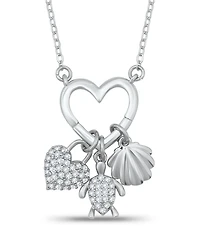 Macy's Fine Silver-Plated Over Brass Heart Shaped Charm Holder with Heart, Turtle and Clamshell Charms Necklace