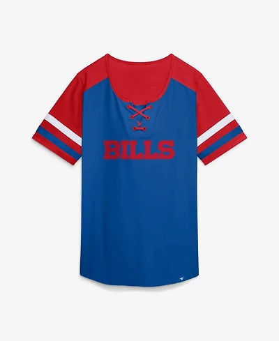 Fanatics Women's Buffalo Bills Curl Route Athena Lace-Up Mesh Glitter-Applique T-Shirt