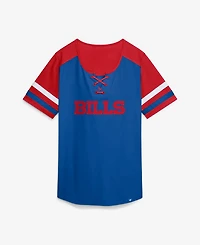 Fanatics Women's Buffalo Bills Curl Route Athena Lace-Up Mesh Glitter-Applique T-Shirt