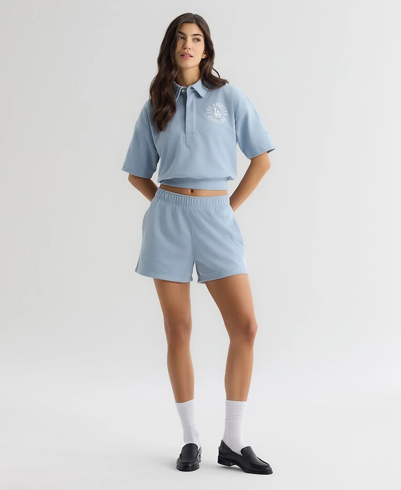 Fanatics Women's Los Angeles Dodgers Iconic Cropped Spread Collar Short-Sleeve Polo Sweatshirt