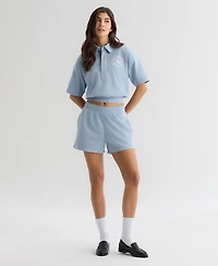 Fanatics Women's Los Angeles Dodgers Iconic Cropped Spread Collar Short-Sleeve Polo Sweatshirt