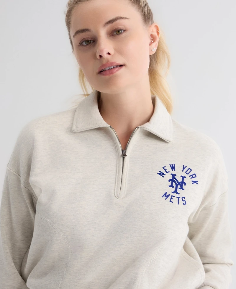 Fanatics Women's New York Mets Cropped Polo Collar Quarter-Zip Sweatshirt