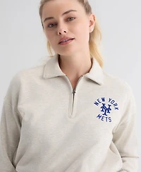 Fanatics Women's New York Mets Cropped Polo Collar Quarter-Zip Sweatshirt