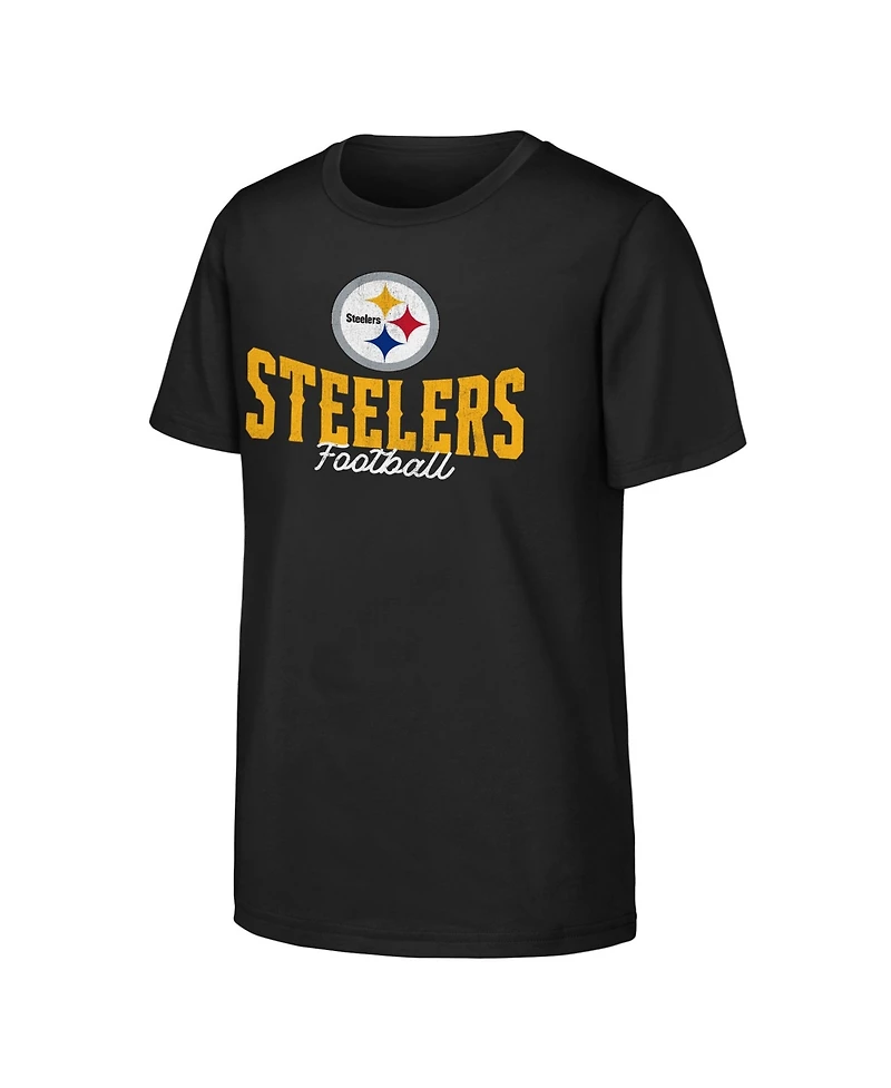 Outerstuff Boys' and Girls' Pittsburgh Steelers Top Pick Crewneck Screen Print Graphics Cotton T-Shirt