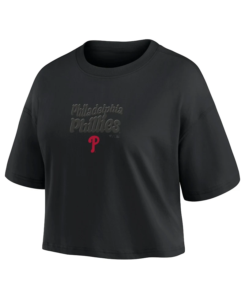 Fanatics Women's Philadelphia Phillies Blackout Wave Cropped Short-Sleeve T-Shirt