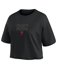 Fanatics Women's Philadelphia Phillies Blackout Wave Cropped Short-Sleeve T-Shirt
