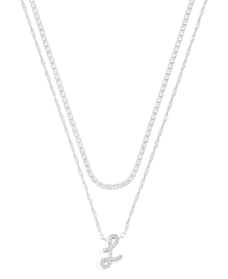 Unwritten Women's Cubic Zirconia Initial Pendant Necklace, 2-Piece Set