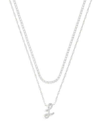 Unwritten Women's Cubic Zirconia Initial Pendant Necklace, 2-Piece Set