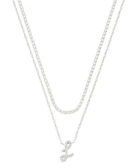 Unwritten Women's Cubic Zirconia Initial Pendant Necklace, 2-Piece Set