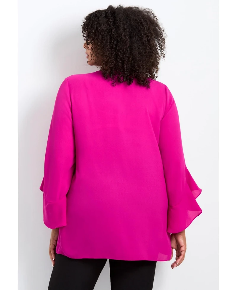 Avenue Women's Plus Ruffle Sleeve Tulip Hem Blouse