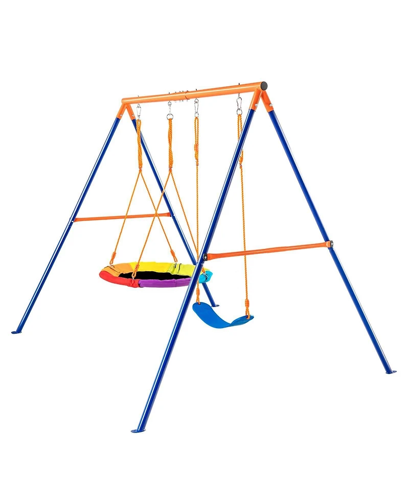 Slickblue A-Frame Swing Set with Saucer Swing & Belt Swing, Adjustable Ropes, Fits 3 Kids, Ages 3+