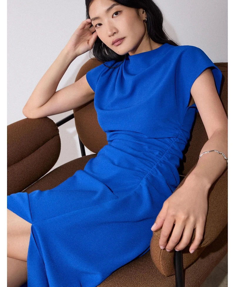 Whistles Women's Ruched Asymmetric Short-Sleeve Midi Dress