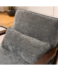 Rainsken Upholstered Mid Century Modern Accent Chair with Straight Wood Armrests and Lumbar Pillow