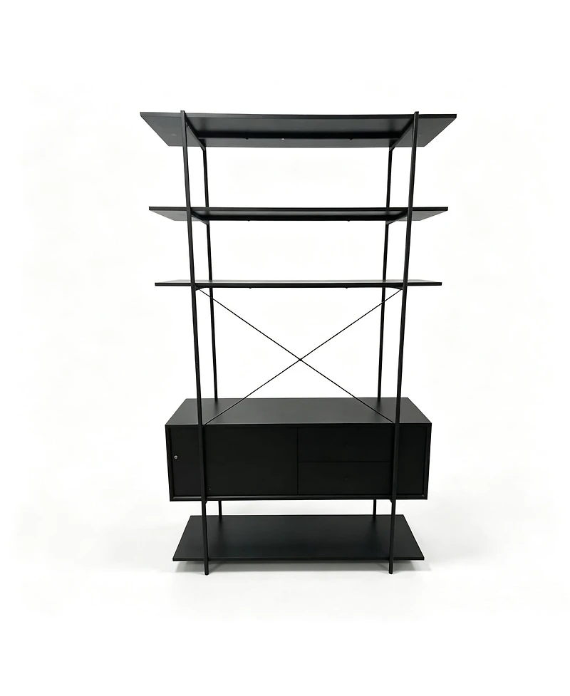 homfan 5-Tier Industrial Bookshelf with Cabinet, Heavy Duty Wood Bookcase Display, Sturdy Metal Frame Storage Shelving Unit for Home Office