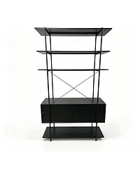homfan 5-Tier Industrial Bookshelf with Cabinet, Heavy Duty Wood Bookcase Display, Sturdy Metal Frame Storage Shelving Unit for Home Office