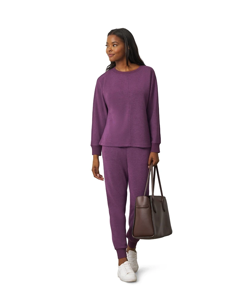 Cable & Gauge Women's Yummy Ribbed-Trim Tapered-Leg Pullover and Jogger Pants Set
