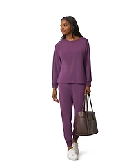 Cable & Gauge Women's Yummy Ribbed-Trim Tapered-Leg Pullover and Jogger Pants Set