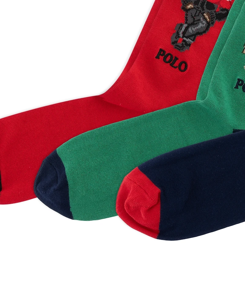 Polo Ralph Lauren Seasonal Bears Polo Bear Cotton-Blend Ribbed-Cuff 3-Piece Sock Set