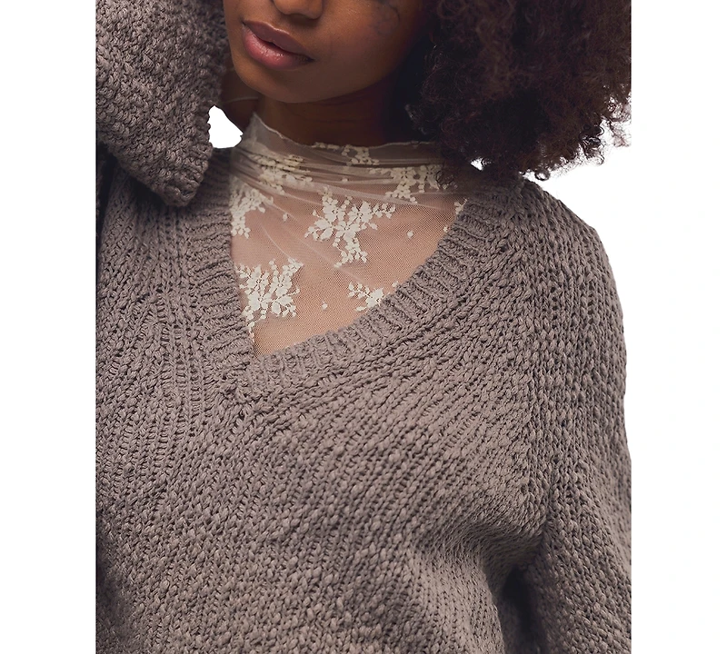 Free People Women's Heartland Cropped Flared-Sleeve V-Neck Pullover