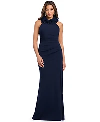 Xscape Women's Jessica Halter Ruffled-Collar Ruched Side-Slit Gown