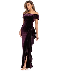 Xscape Women's Velvet Off-the-Shoulder Ruffle Gown