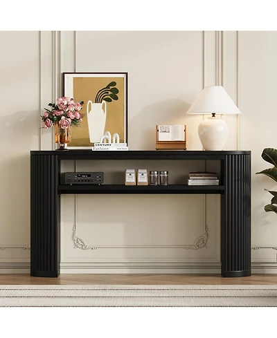 Rainsken Entryway Table with Open Shelf, Fluted Tables, Mid-Century Modern Foyer Table, for Entryway, Hallway, Living Room