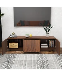 Rainsken 58 inch Tv Stand, Spiral Wave Design, With Storage Cabinet And 2 Drawers for 60" , Media Console, Living Dining