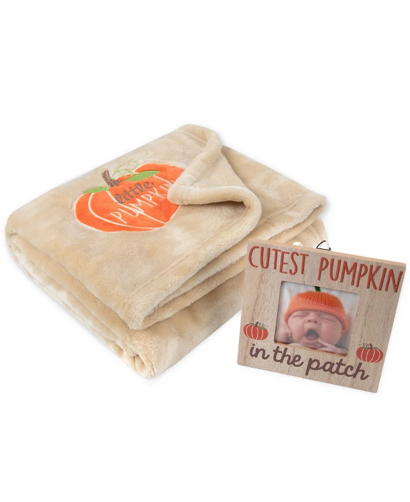 Baby Essentials Cutest Pumpkin in the Patch Plush Blanket and Photo Frame, 30" x 40", 2-Piece Set