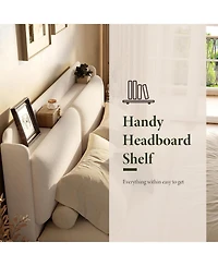 gaomon Full Upholstered Bed Frame with Shelf and Drawers- Beige Chenille Platform Bed with Built in Headboard Shelf for Phone and Books