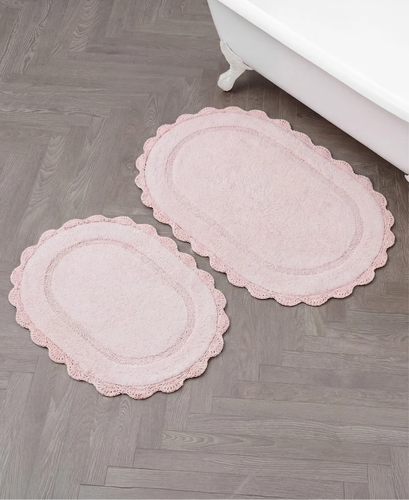 Laura Ashley Eloise Crochet Oval 2-Piece Bath Mat Set