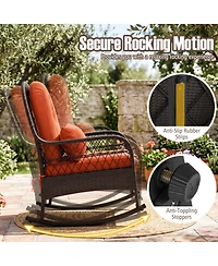 Slickblue Patio Rattan Rocking Chair with Seat Back Cushions and Waist Pillow