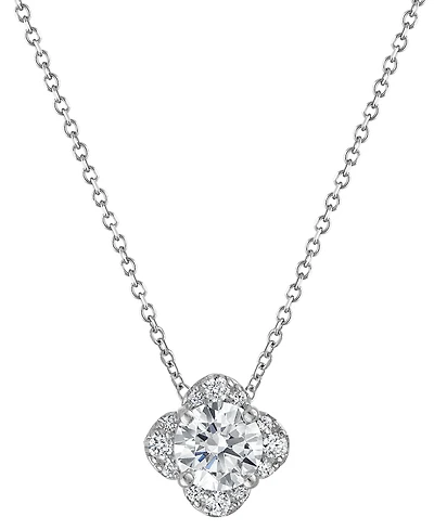 Macy's Lab-Grown Diamond Flower Shape Pendant Necklace (1-1/5 ct. t.w.) in 14k White Gold