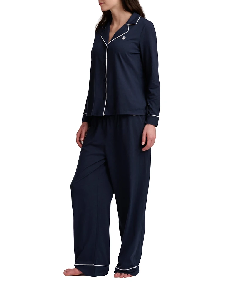 Tommy Hilfiger Women's Girlfriend Long-Sleeve Notch Collar Button-Up Top and Pant Pajama Set