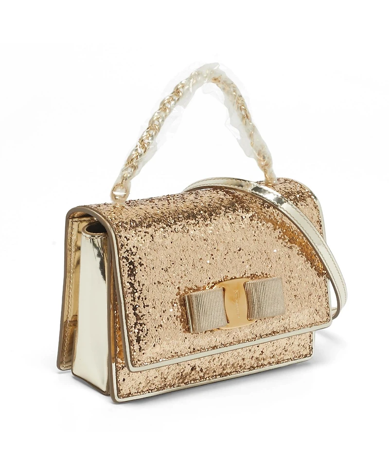 Pre-Owned Salvatore Ferragamo Women's Vara Bow Glitter Top Handle Bag