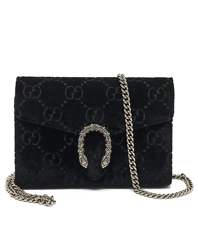 Pre-Owned Gucci Women's Dionysus Gg Velvet Crystal Wallet on Chain