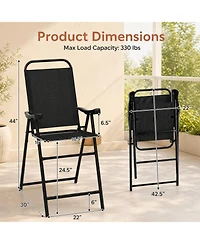 Gymax 2PCS Patio Bar Chair Folding Bar Height Metal Frame w/ Footrest Garden Coffee Black