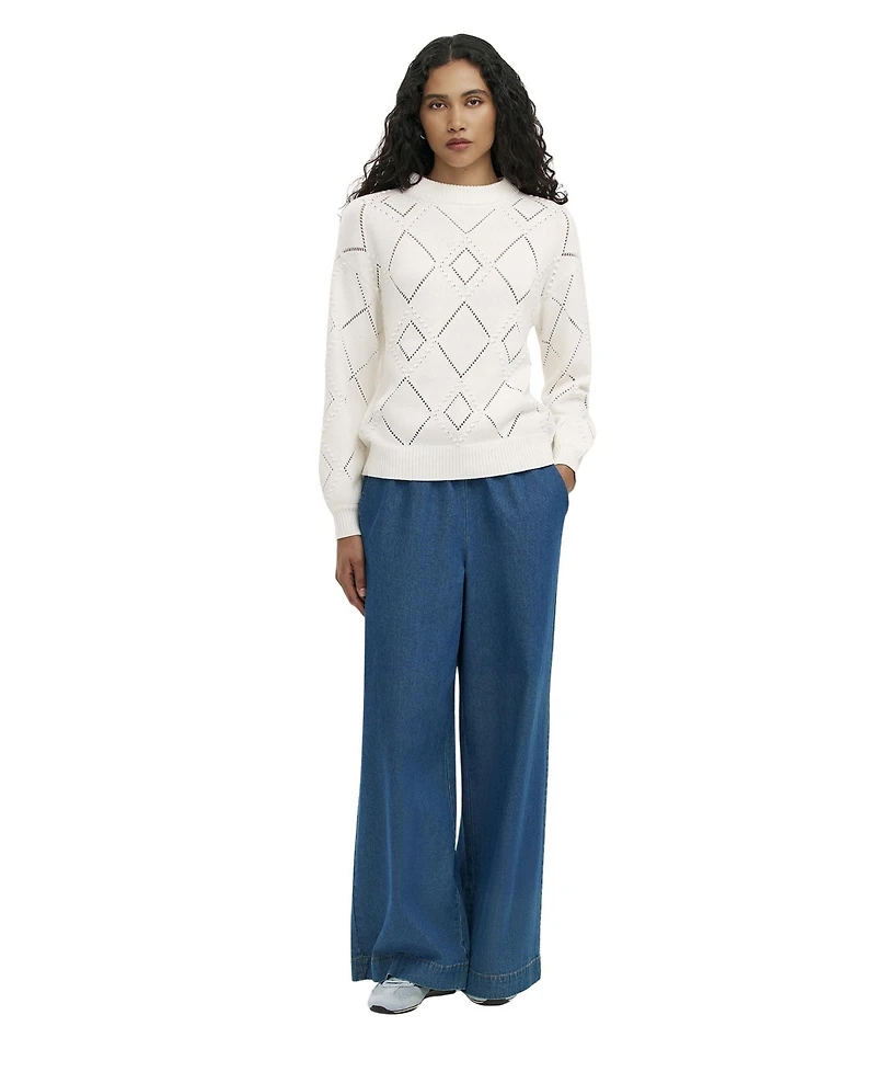 Finery London Women's Odette Diamond Pointelle Crewneck Long-Sleeve Sweater