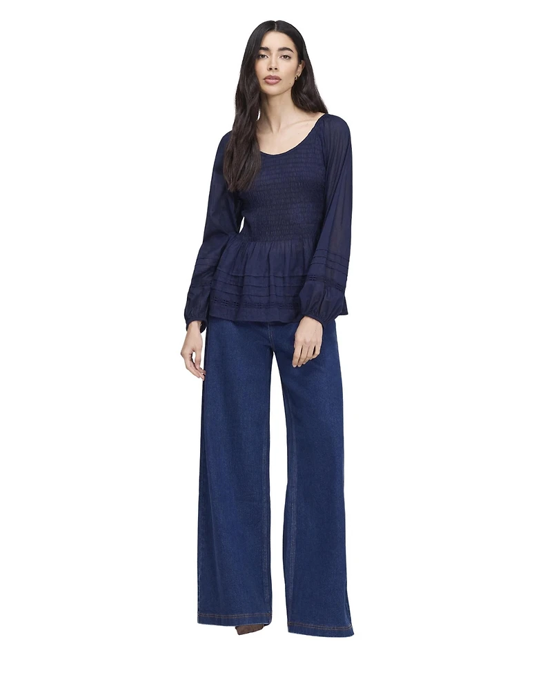 Finery London Women's Jennie Scoop Neck Long-Sleeve Shirred Blouse